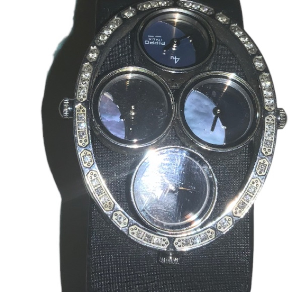Pippo Italia Diamond 4U Luxury Watch Pippo Perez Black Band Stainless Steel